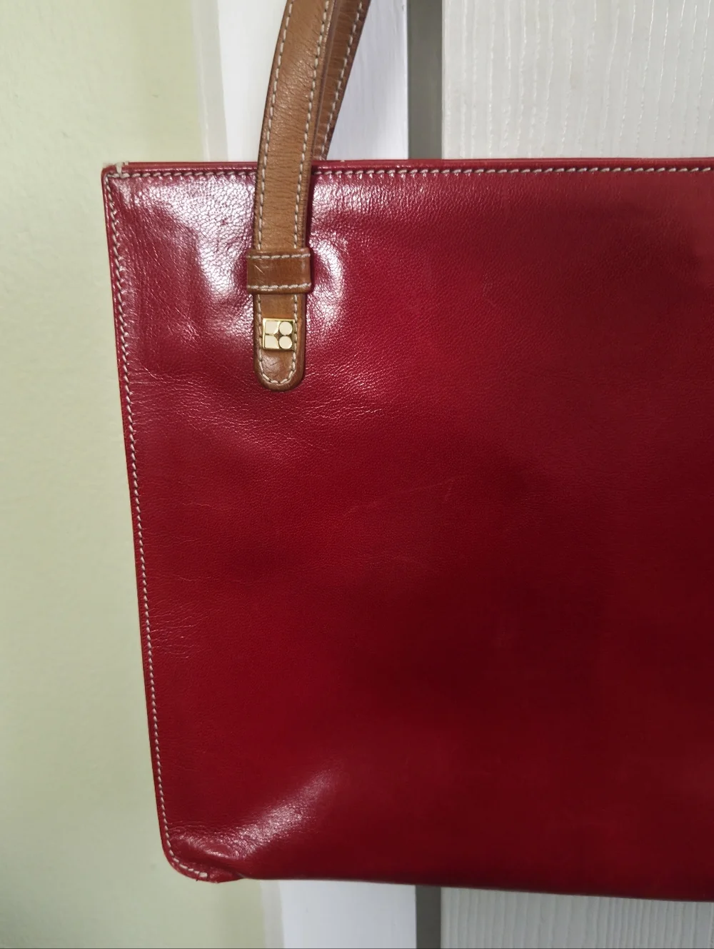 Vintage!!! Kate Spade ✨️ Red Leather Tote Bag with Tan Straps